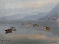 Le barche sul lago  Olio su MDF - 18 x 24